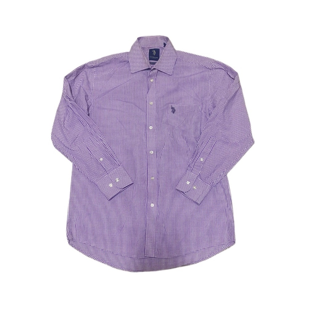 U.S. Polo Association Men’s Purple Plaid Gingham Button Down Collared Shirt Sz M